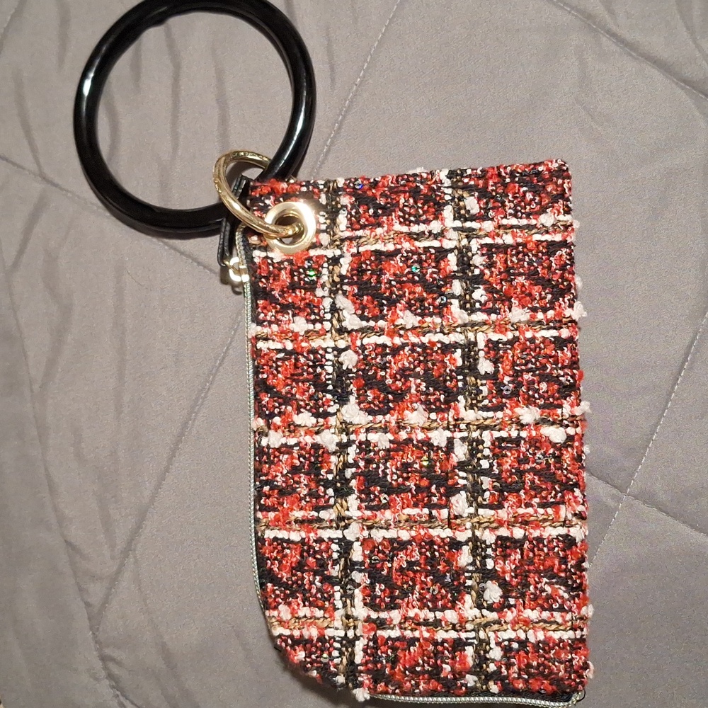 Plaid Boucle Key Ring Braclet Bangle Wristlet Wal… - image 2